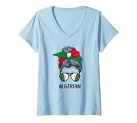 Donna Algerian Girl Algerian Heritage Algeria Flag Maglietta con Collo a V