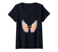 Donna Ali d'angelo Halo Pastello Design Maglietta con Collo a V