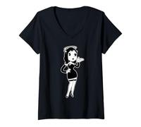 Donna Alice gotico angelo vintage cartone animato blackwork Maglietta con Collo a V