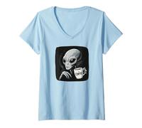 Donna Alien Area 51 Extraterrestrial Coffee Lover UFO Party Maglietta con Collo a V