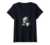 Donna Alien Area 51 Extraterrestrial Coffee Lover UFO Party Maglietta con Collo a V