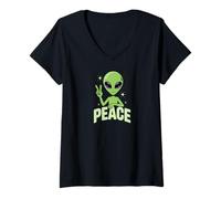 Donna Alien Area 51 Extraterrestrial Event UFO Peace Maglietta con Collo a V