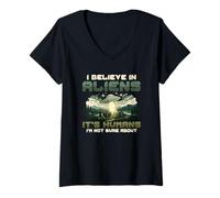 Donna Alien Believer UFO Amante dello Spazio Extraterrestre Maglietta con Collo a V