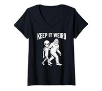 Donna Alien Bigfoot Strano Amicizia Cryptid Umorismo Illustrazione Maglietta con Collo a V