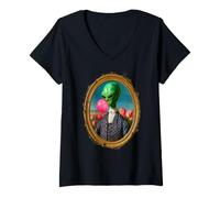Donna Alien Che soffia Bubble Gum Divertente Storico Spazio Ritratto Maglietta con Collo a V