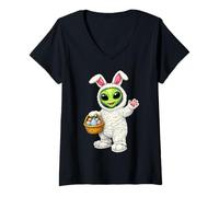 Donna Alien Dressed As Easter Bunny | Ragazzi e Ragazze Divertenti Maglietta con Collo a V