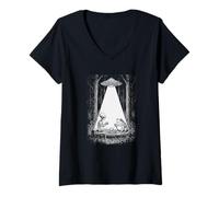 Donna Alien e Frog Tea Time Strano Alien Scena Fiction Maglietta con Collo a V