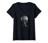 Donna Alien Head UFO Extraterrestrial Space Design Maglietta con Collo a V