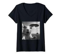 Donna Alien Saucer Selfie Pig Guinea Shock Close Up Sky Panic Maglietta con Collo a V