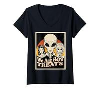 Donna Alien Siamo Qui per Le Tratta per Le Donne di Halloween Maglietta con Collo a V