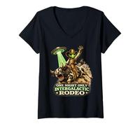 Donna Alieno Cowboy Toro Equitazione Rodeo UFO Western Sci-Fi Divertente Maglietta con Collo a V
