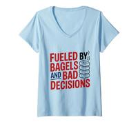 Donna Alimentato da Bagel e Cattive Decisioni Bagel Divertenti Maglietta con Collo a V