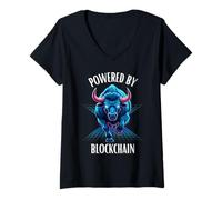 Donna Alimentato da Blockchain Bull Maglietta con Collo a V