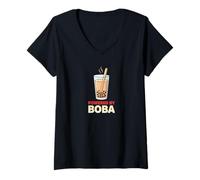 Donna Alimentato da Boba Tea Lover Fun Cartoon Drink Maglietta con Collo a V
