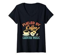 Donna Alimentato da caffè e Musica Country Maglietta con Collo a V