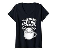 Donna Alimentato da Caffeine Rage Funny Axolotl Coffee Maglietta con Collo a V
