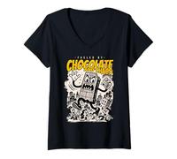 Donna Alimentato da Chocolate & Chaos Retro Monster Chocolate Kaiju Maglietta con Collo a V