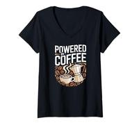 Donna Alimentato da Coffee Espresso Morning Boost Maglietta con Collo a V
