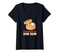 Donna Alimentato da Dim Sum - Funny Dumpling Foodie Maglietta con Collo a V