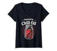 Donna Alimentato da drogato di Salsa di Olio di Peperoncino Maglietta con Collo a V