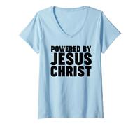 Donna Alimentato da Gesù Cristo Maglietta con Collo a V