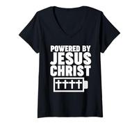 Donna Alimentato da Gesù Cristo Maglietta con Collo a V