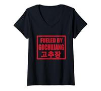 Donna Alimentato da Gochujang Coreano Salsa Piccante Calda Fan Amante Divertente Maglietta con Collo a V