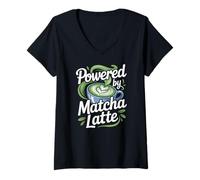 Donna Alimentato da Matcha Latte Maglietta con Collo a V
