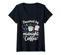 Donna Alimentato da Midnight Coffee Night Shift Nurse RN Maglietta con Collo a V