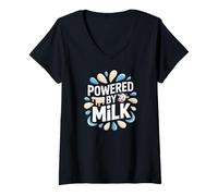 Donna Alimentato da Milk Cow Lover Humor Maglietta con Collo a V