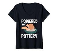 Donna Alimentato da Pottery Passion Craft Art Maglietta con Collo a V