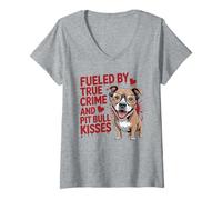 Donna Alimentato da True Crime e Pit Bull Baci Divertente Pittie Maglietta con Collo a V