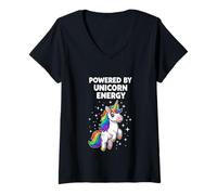 Donna Alimentato da Unicorn Energy Magical Creature Fantasy Maglietta con Collo a V