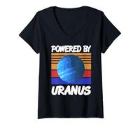Donna Alimentato da Urano Umorismo Pianeta Retro Maglietta con Collo a V