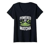 Donna Alimentato dagli Appassionati di tè Verde Matcha Maglietta con Collo a V