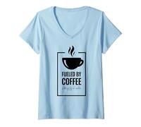 Donna Alimentato dal caffè. Come Un Sacco di caffè. Design Divertente del caffè. Maglietta con Collo a V