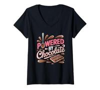 Donna Alimentato dal cioccolato - Chocoholic Sweet Tooth Humor Maglietta con Collo a V