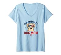 Donna All American Dog Mom - Simpatico design patriottico per gli amanti degli animali domestici Maglietta con Collo a V