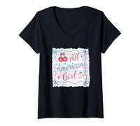 Donna All American Girl Cherry Stars Pride Maglietta con Collo a V