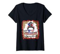 Donna All American Grandma Patriotic Matching Family 4th of July Maglietta con Collo a V