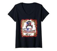 Donna All American Mimi Patriotic Messy Bun Usa Flag 4th of July Maglietta con Collo a V