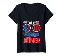 Donna all American Miner American Flag Sunglasses 4th of July Maglietta con Collo a V