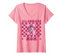 Donna all American Mom 4 luglio Bandiera degli Stati Uniti Festa della Mamma patriottica Maglietta con Collo a V