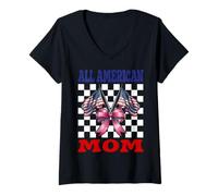 Donna all American Mom 4 luglio Bandiera degli Stati Uniti Festa della Mamma patriottica Maglietta con Collo a V