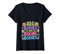 Donna all Bodies Are Bikini Bodies Self-Love Beach Mindset - Maglietta con Collo a V