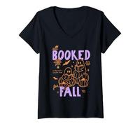 Donna all Booked for Fall Bookish Reader Autumn Halloween Books Maglietta con Collo a V