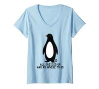 Donna all Dressed Up And Nowhere To Go Penguin Maglietta con Collo a V