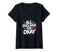 Donna all Feelings Are Okay Benessere Mentale Consapevolezza Maglietta con Collo a V