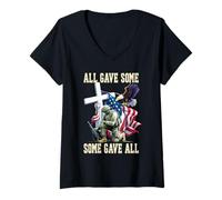 Donna all Gave Some Some Some Gave all US Flag Soldier Memorial Day Maglietta con Collo a V