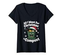 Donna all I Want Compost Zero Waste Natale Umorismo Ambientale Maglietta con Collo a V
